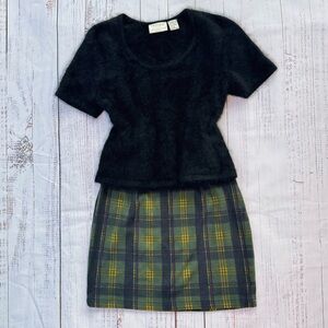 90s Esprit Plaid Mini Pencil Skirt, 100% Cotton collegiate grunge